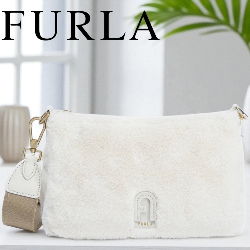 Furla White Vegan Fluffy Fur Crossbody Bag